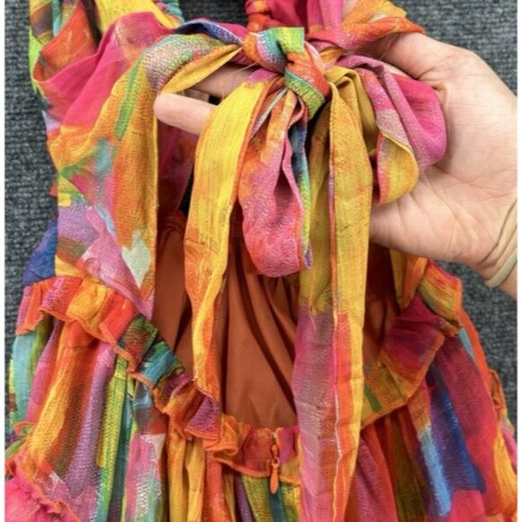 Lilly’s Kloset Women’s XL Ruffled Tie Dyed Halter Dress Peek A Boo Front & Back - Picture 10 of 14